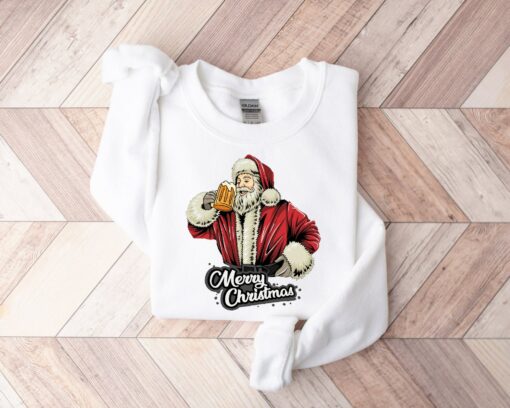 Funny Santa Claus Drinking Beer Sweatshirt Sweatshirt Lovely Unique Xmas Gift