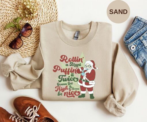 Funny Santa Get High Marijuana Christmas Cute Cannabis Winter Holiday Sweatshirt