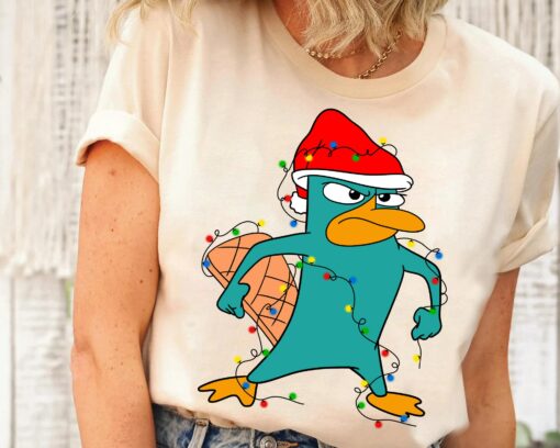 Funny Santa Perry the Platypus Christmas Lights Phineas And Ferb Characters Sweatshirt Unique Xmas Gift