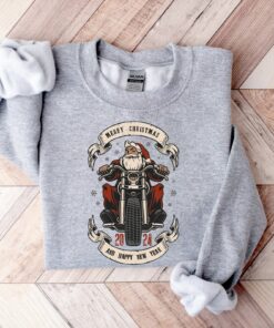 Funny Santa Riding Motorcycle So Merry Christmas And Happy New Year 2024 Sweatshirt Lovely Unique Xmas Gift