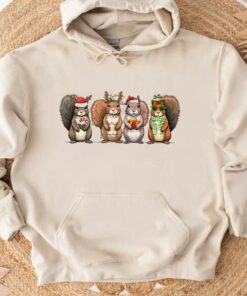 Funny Squirrel Santa Hat Christmas Light Sweatshirt Lovely Unique Xmas Gift