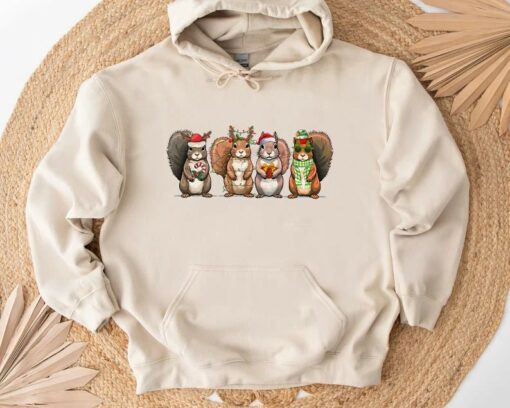 Funny Squirrel Santa Hat Christmas Light Sweatshirt Lovely Unique Xmas Gift