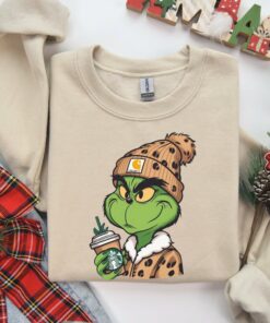 Funny The Grinchmas Christmas Leopard Beanie With Coffee Sweatshirt Lovely Unique Xmas Gift