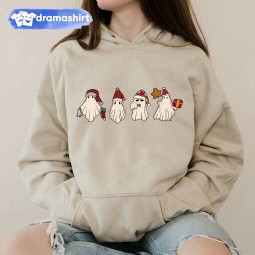 Ghosts Cute Santa Hat Christmas Hoodie