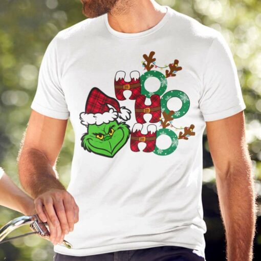 Grinch Santa Costume Ho Ho Ho Christmas White Tee