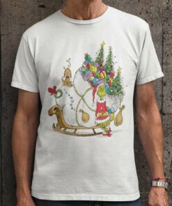 Grinch Santa & Max Reindeer Sleigh Huge Bag Gifts Christmas T-shirt