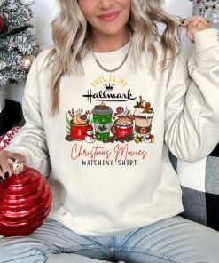Hallmark Christmas Movie Watching Coffee Cups Snowman Sweatshirt