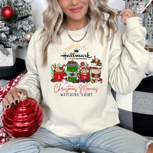 Hallmark Christmas Movie Watching Coffee Cups Snowman Sweatshirt