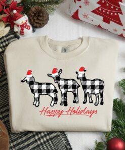 Happy Christmas Buffalo Plaid Goats Lovely Unique Sweatshirt