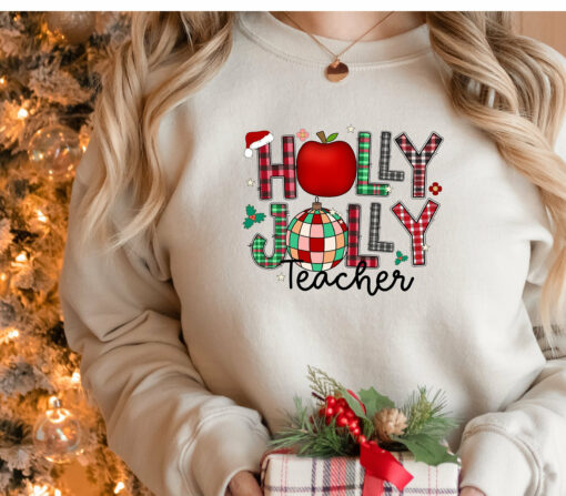 Holly Jolly Teacher First Grade Math Kindergarten Sweatshirt Lovely Unique Xmas Gift