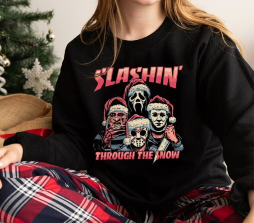 Horror Guys Slashin Through The Snow Christmas Sweatshirt