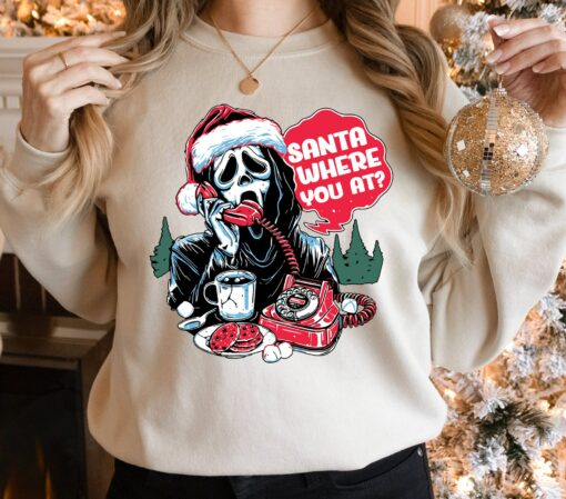 Horror Santa Where You At Christmas Sweatshirt Funny Unique Xmas Gift