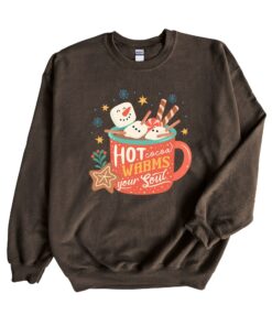 Hot Cocoa Warms The Soul Marshmallow Snowman Sweatshirt Trendy Unique Xmas Gift
