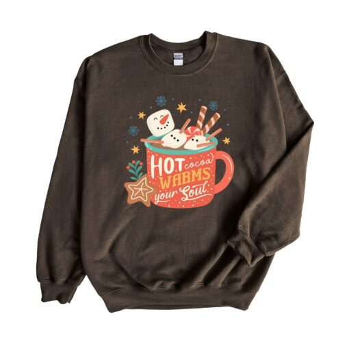 Hot Cocoa Warms The Soul Marshmallow Snowman Sweatshirt Trendy Unique Xmas Gift