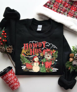 Howdy Hos Christmas Santa And Snowman Sweatshirt Unique Xmas Gift
