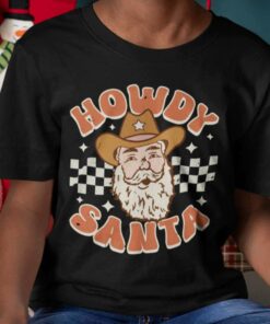 Howdy Santa Checkerboard Style Christmas Black Tee