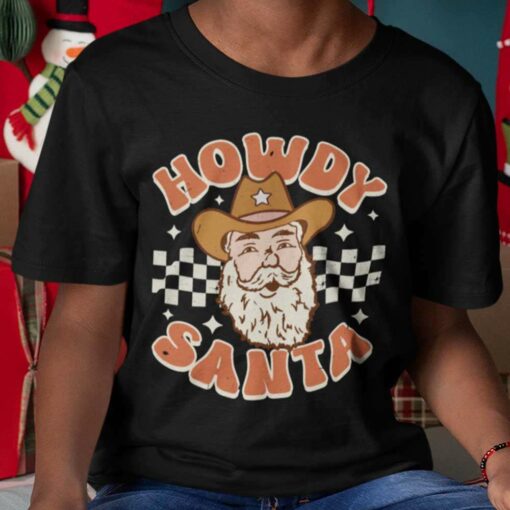 Howdy Santa Checkerboard Style Christmas Black Tee