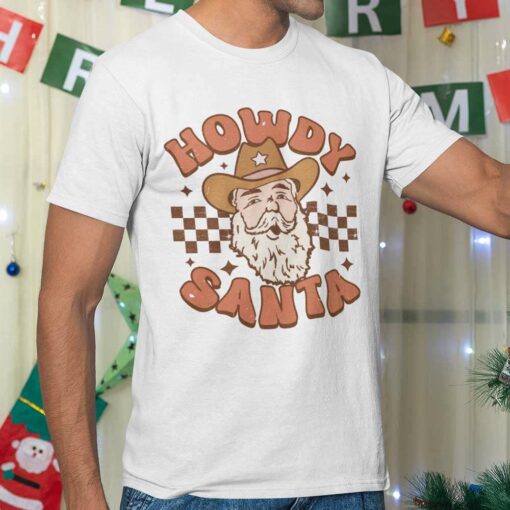 Howdy Santa Checkerboard Style Christmas T-shirt