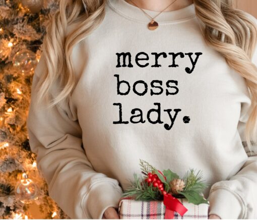 Humorous Merry Boss Lady Christmas Boss Girl Minimal Holiday Sweatshirt