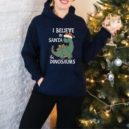 I Believe In Santa And Dinosaurs Sweatshirt Cute Lovely Unique Xmas Gift