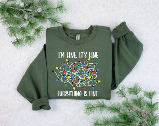 I’m Fine It’s Fine Everything Is Fine Bling Lights Funny Christmas Sweatshirt Unique Xmas Gift