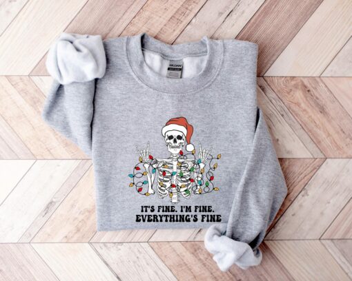 It’S Fine I’m Fine Everything Is Fine Christmas Sweatshirt Humor Unique Xmas Gift