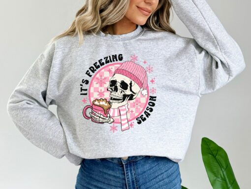 It’s Freezing Season Pinky Skull Sweatshirt Unique Xmas Gift