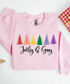 Jolly And Gay Rainbow Trees LGBT Christmas Sweatshirt Lovely Unique Xmas Gift