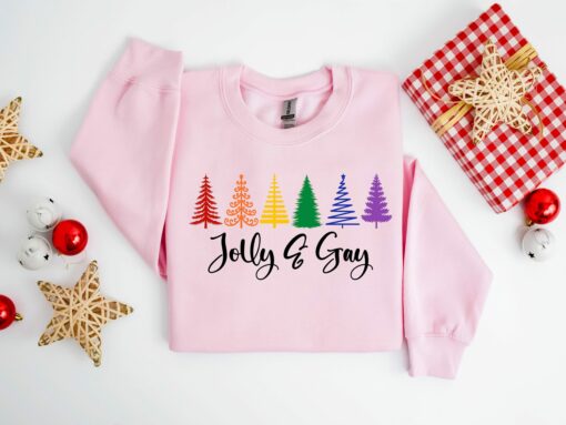 Jolly And Gay Rainbow Trees LGBT Christmas Sweatshirt Lovely Unique Xmas Gift