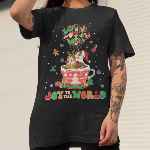 Joy To The World Mickey Balloons Christmas T-Shirt Chip n’ Dale