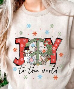 Joy To The World Snowman Winter Pink Christmas Sweatshirt Trendy Unique Xmas Gift