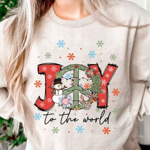 Joy To The World Snowman Winter Pink Christmas Sweatshirt Trendy Unique Xmas Gift