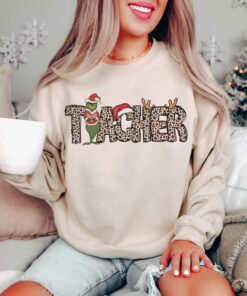 Leopard Teacher Christmas Sweatshirt Unique Xmas Gift