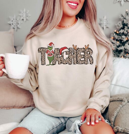 Leopard Teacher Christmas Sweatshirt Unique Xmas Gift