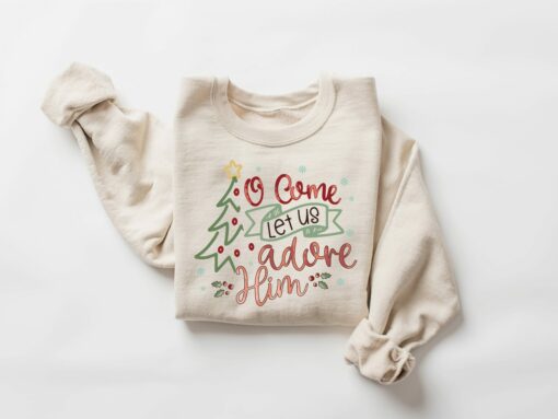 Let Us Adore Him Christmas Tree Sweatshirt