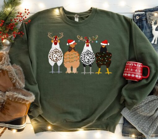 Lovely Chicken Christmas Lights Farm Animal Sweatshirt Unique Xmas Gift