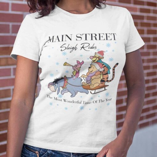 Main Street Sleigh Rides Christmas White Tee Winnie The Pooh