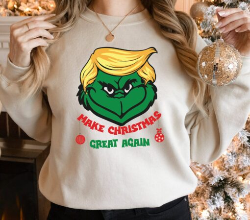 Make Christmas Great Again Trump Christmas Yellow Hair Grinchmas Jolly Holiday Sweatshirt Unique Gift For Republican