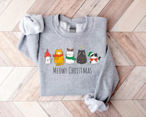 Meowy Christmas Happy Cat Year Sweatshirt Funny Unique Xmas Gift