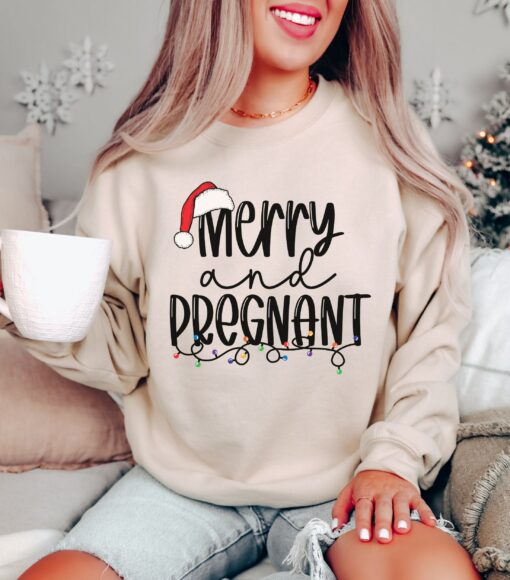 Merry And Pregnant Baby Reveal Sweatshirt Lovely Unique Christmas Gift