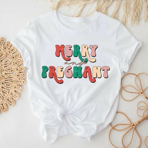 Merry And Pregnant Christmas White Tee