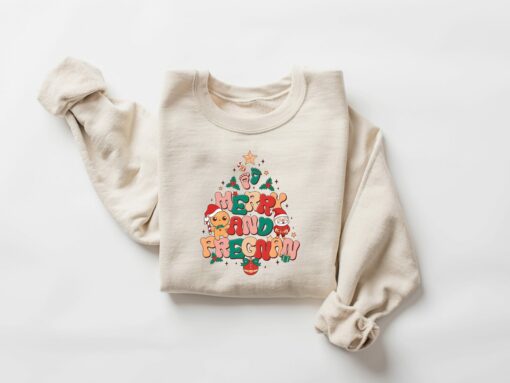 Merry And Pregnant Cute Gingerbread Cookies Christmas Sweatshirt