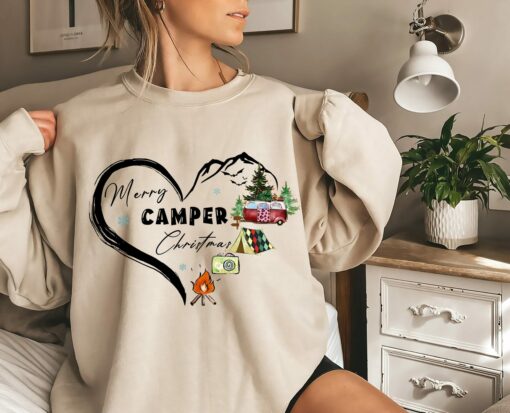 Merry Camper Christmas Heart Shape Holiday Camping Sweatshirt