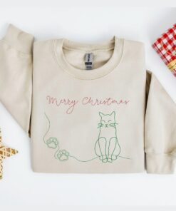 Merry Christmas Cute Cat Footprints Sweatshirt Lovely Unique Xmas Gift