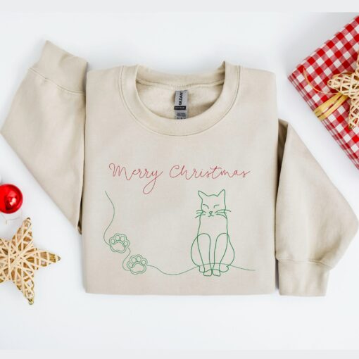 Merry Christmas Cute Cat Footprints Sweatshirt Lovely Unique Xmas Gift