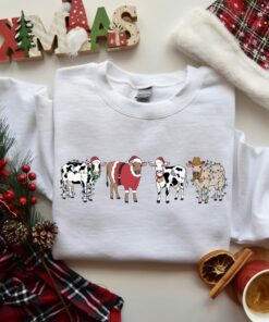 Merry Christmas Cute Cows Brigh Lights Sweatshirt Lovely Unique Xmas Gift