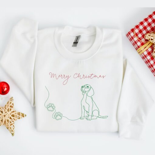 Merry Christmas Cute Dog Footprints Sweatshirt Lovely Unique Xmas Gift