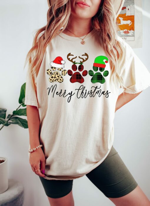 Merry Christmas Cute Dog Paws Sweatshirt Lovely Unique Xmas Gift