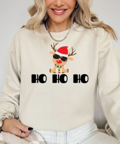 Merry Christmas Cute Ho Ho Ho Reindeer Sweatshirt Lovely Unique Xmas Gift