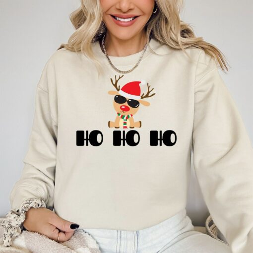 Merry Christmas Cute Ho Ho Ho Reindeer Sweatshirt Lovely Unique Xmas Gift